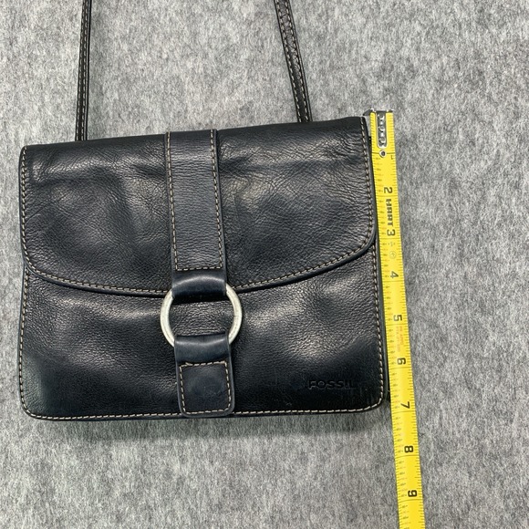 VTG Fossil Black Pebbled Leather Crossbody Purse Bag (8.5"x7") - Picture 8 of 10